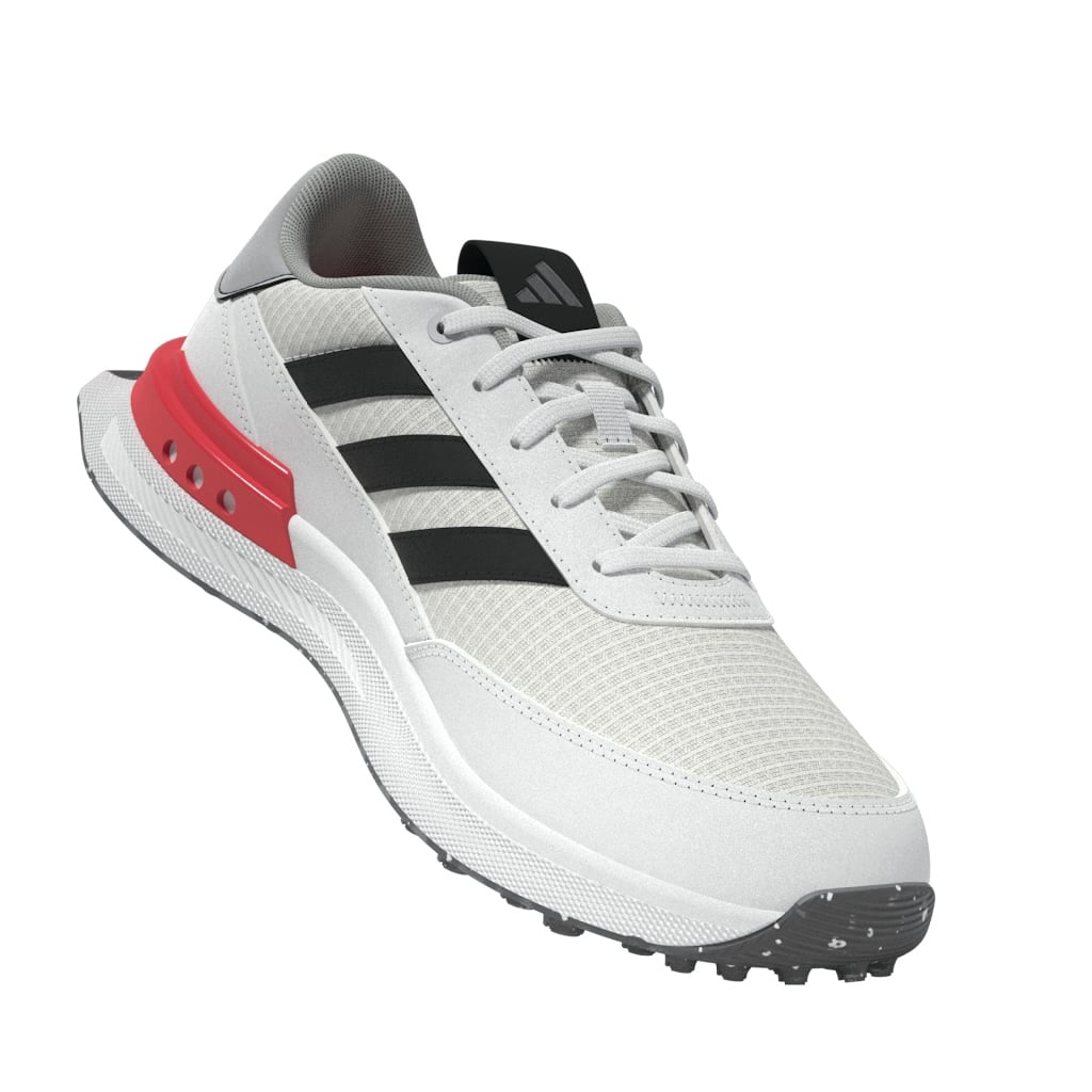 front inside view of a White, black and red adidas S2G junior golf shoe