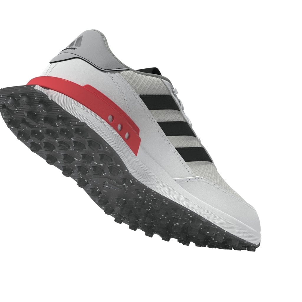 rear side angle of a White, black and red adidas S2G junior golf shoe