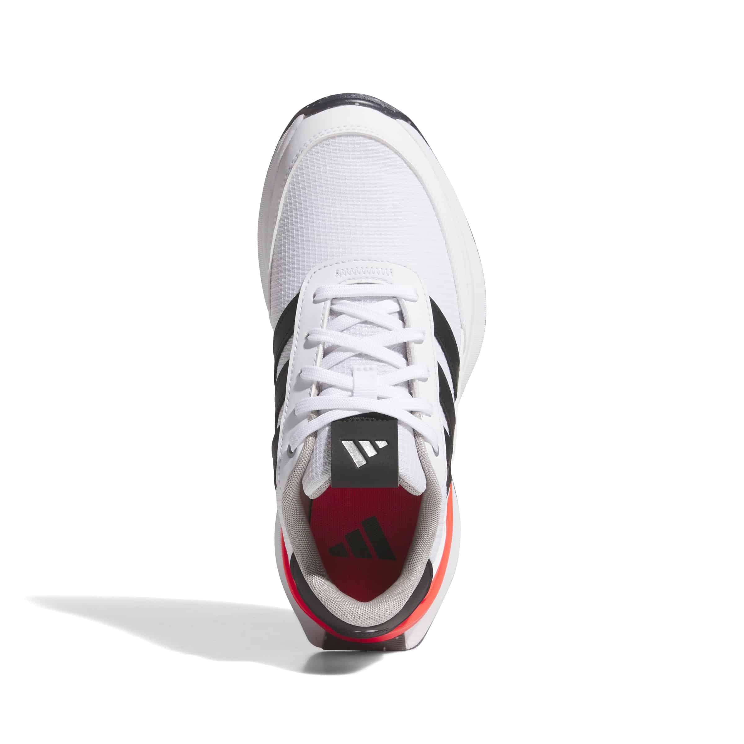 top view of a White, black and red adidas S2G junior golf shoe