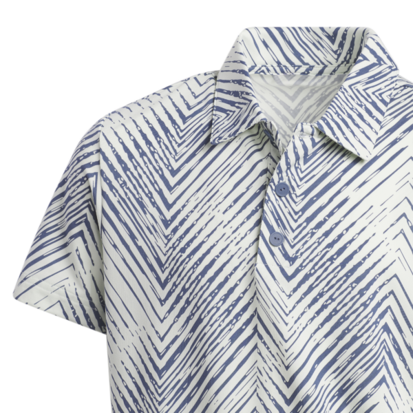 Close up of including the collar of an Adidas Boys Herringbone Scripted Polo Shirt Kids