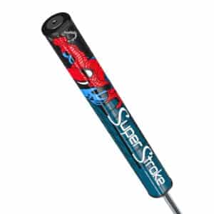 Superstroke Zenergy Tour 2.0 golf grip, with a marvel spiderman inspired design.