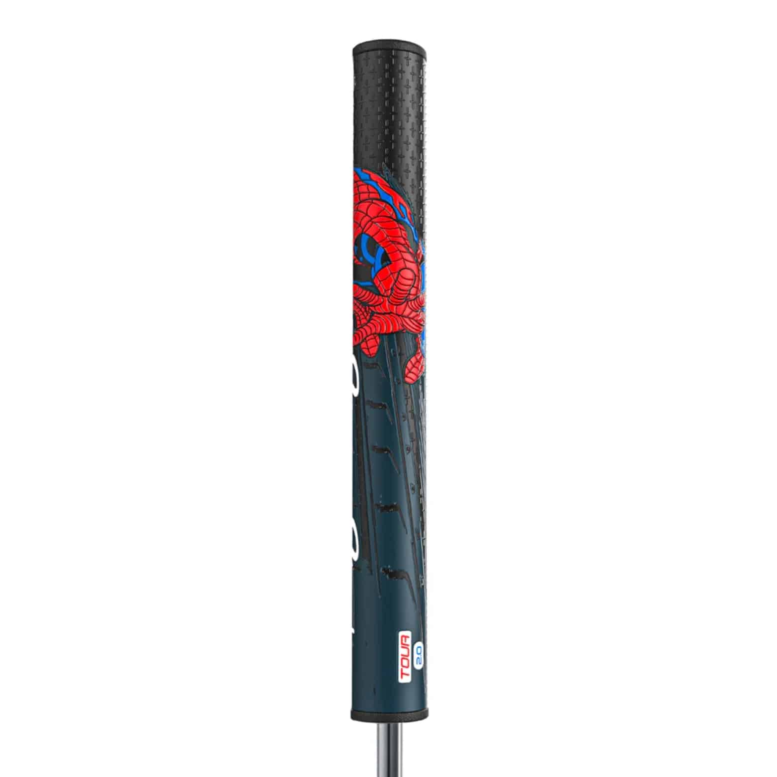 Superstroke Zenergy Tour 2.0 golf grip, with a marvel spiderman inspired design.