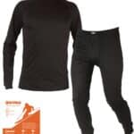 Pantz thermal baselayer, featuring a top and bottoms, both in a stylish simple black colour.