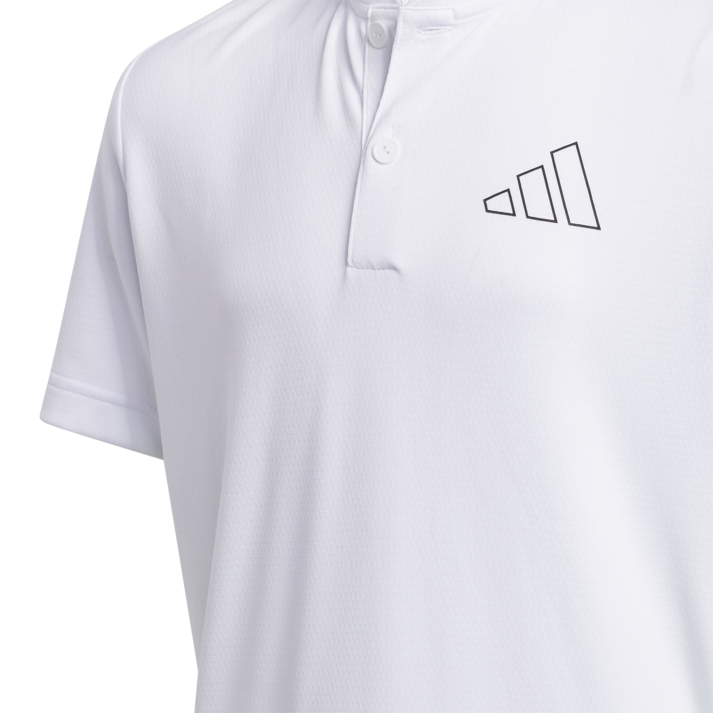 White HEAT.RDY Sport Collar Polo Shirt Kids close up of chest/logo and sports collar