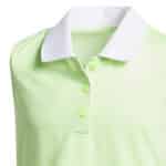 Adidas girls ottoman polo shirt, close up of the 3 button collar.