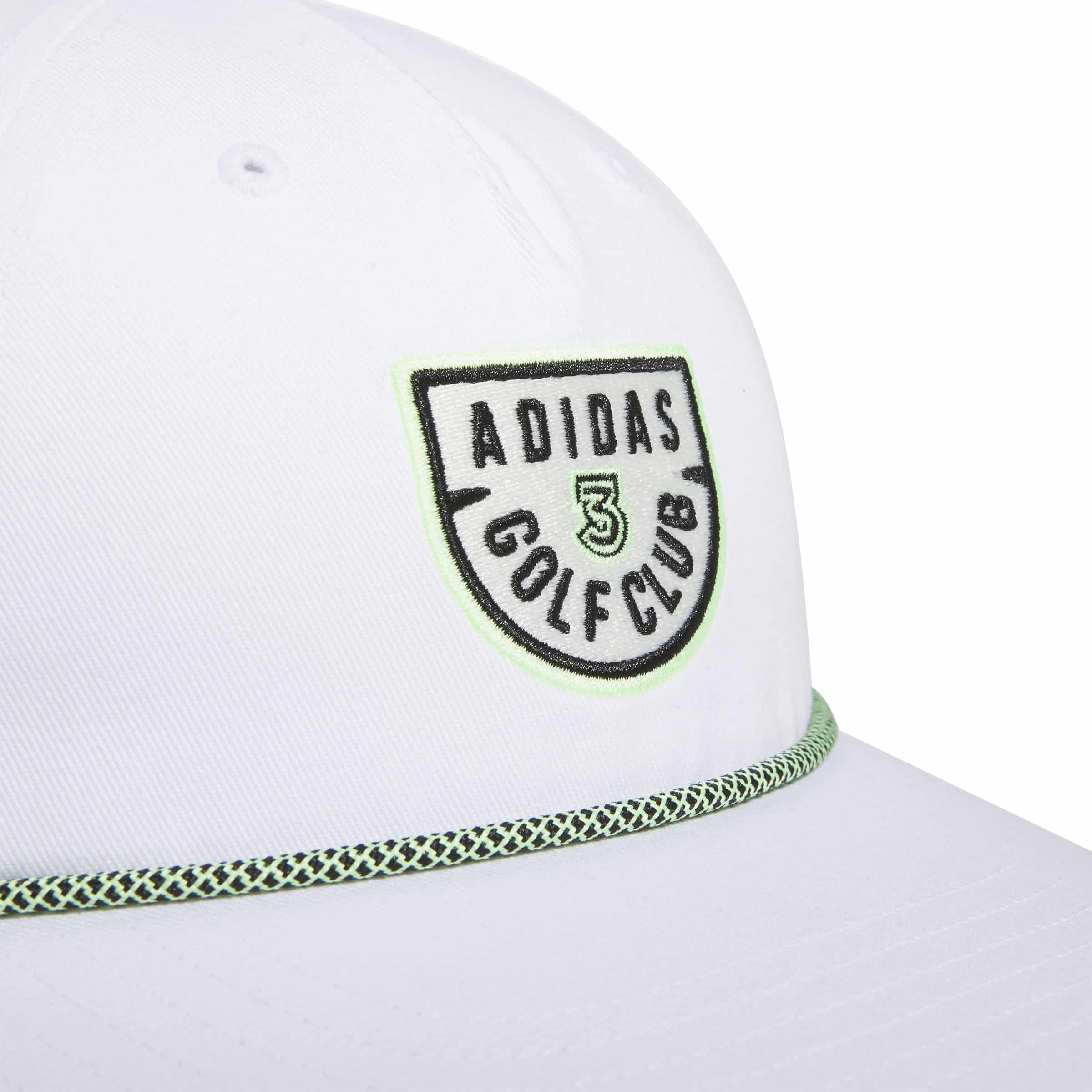 Embroidered adidas golf club logo on the youth golf cap.