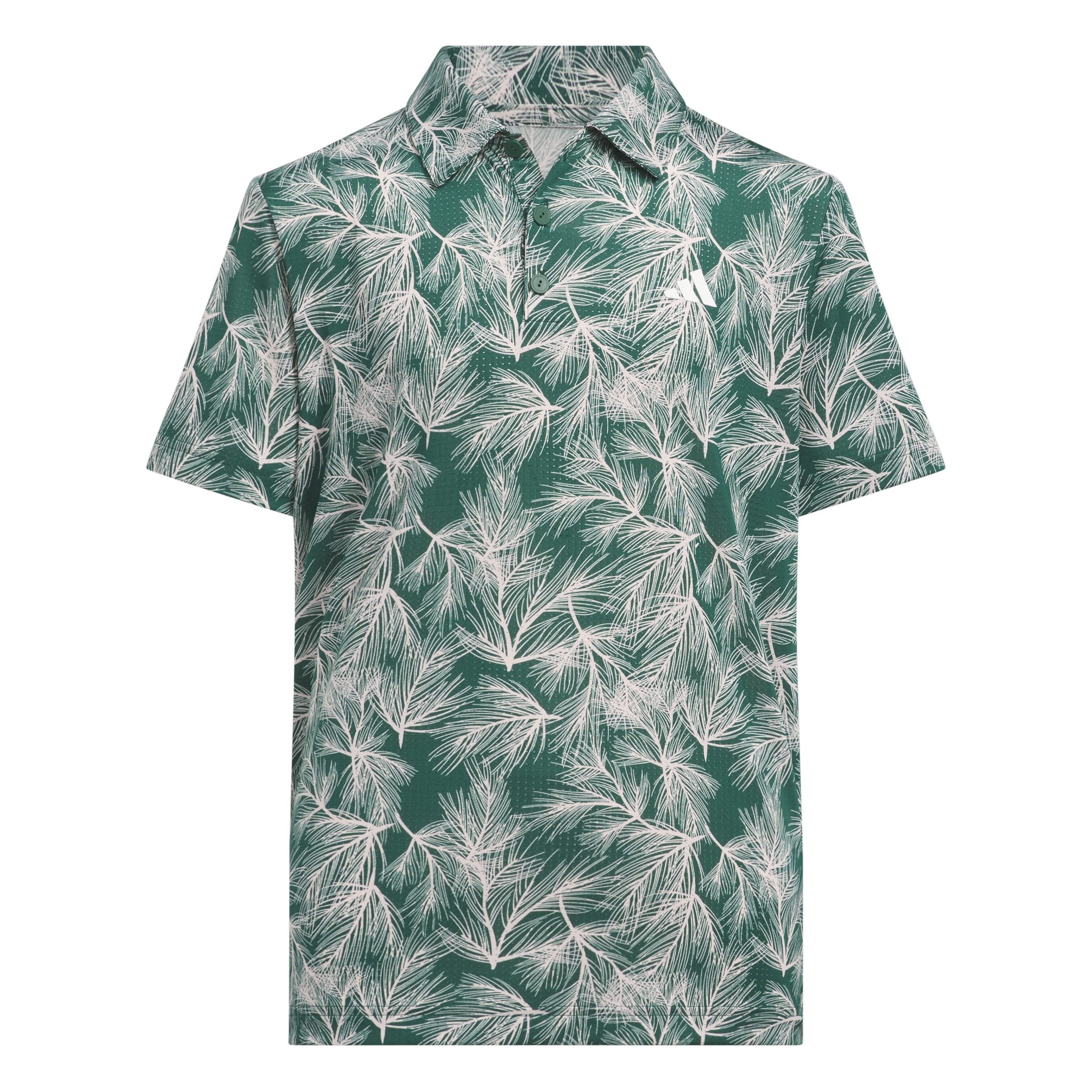 Front view of the adidas boys scripted golf polo shirt.