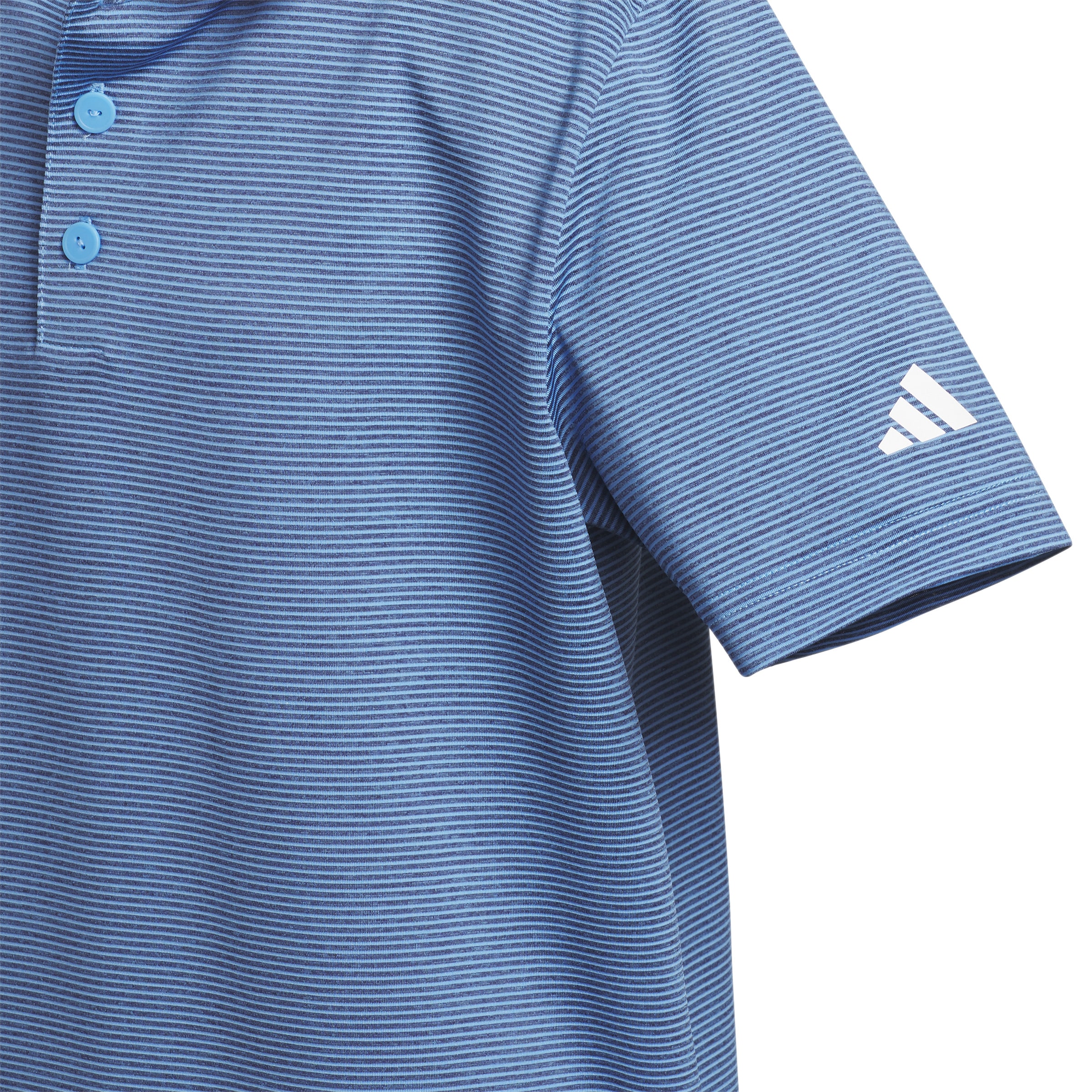 close up of the ottoman boys polo highlighting the contract adidas 3 stripes logo aganst the blue stripes.