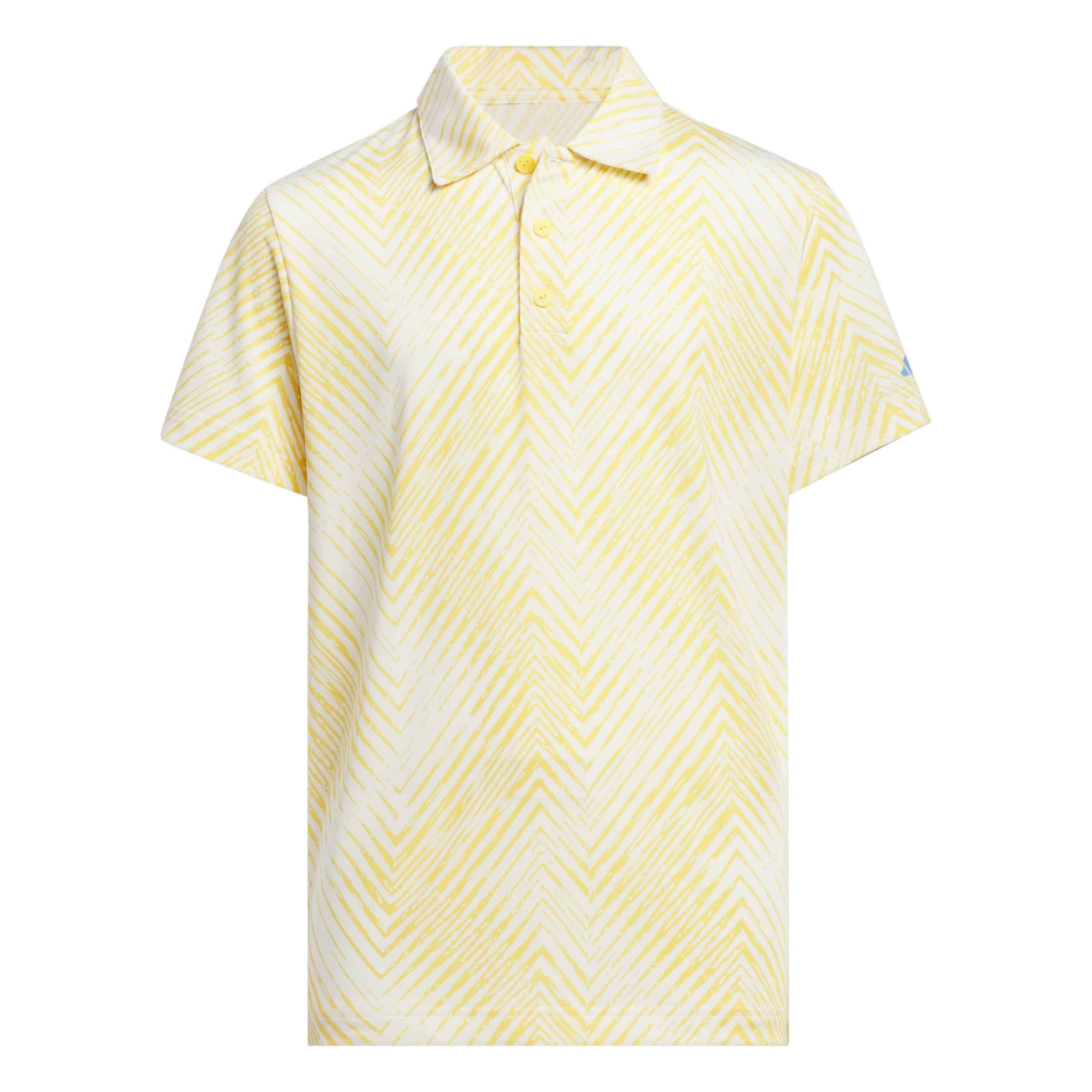 the front of the Yellow boys adidas herringbone patterned golf polo shirt,