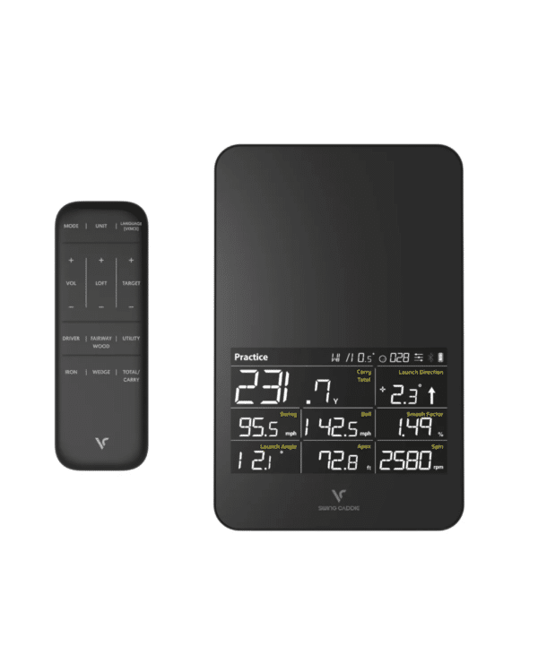 Picture of the Black voice Caddie SC4 Pro launch monitor.