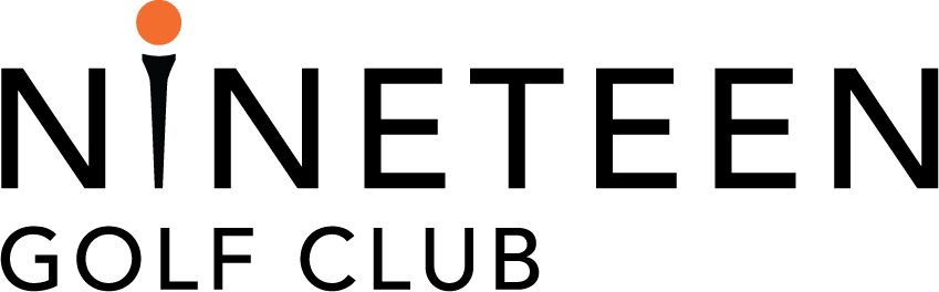 Nineteen Golf Club logo in black text with small orange features.